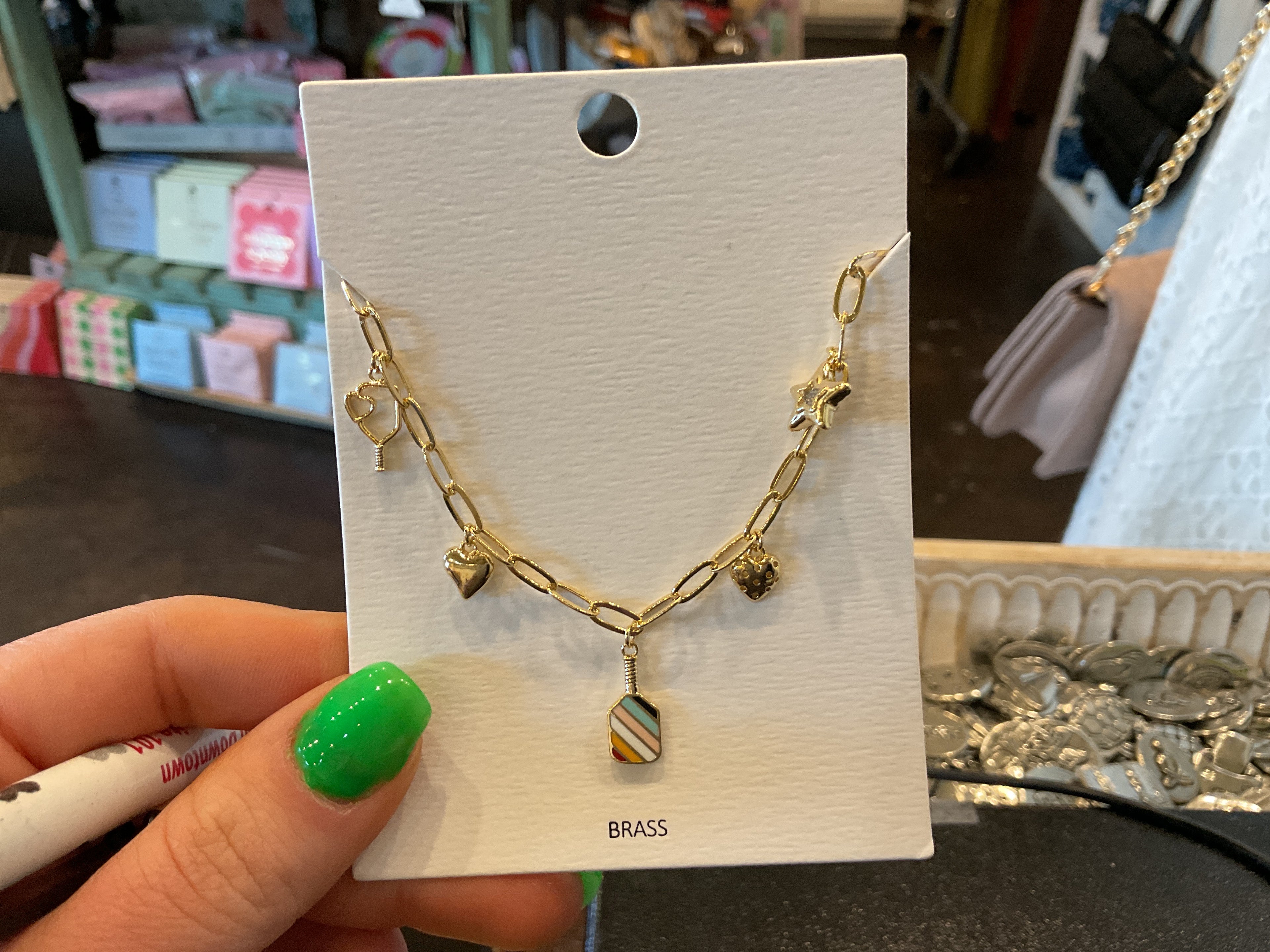 Pickleball 5 Charm Necklace - Striped