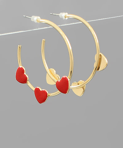 Three Heart Hoop Earrings