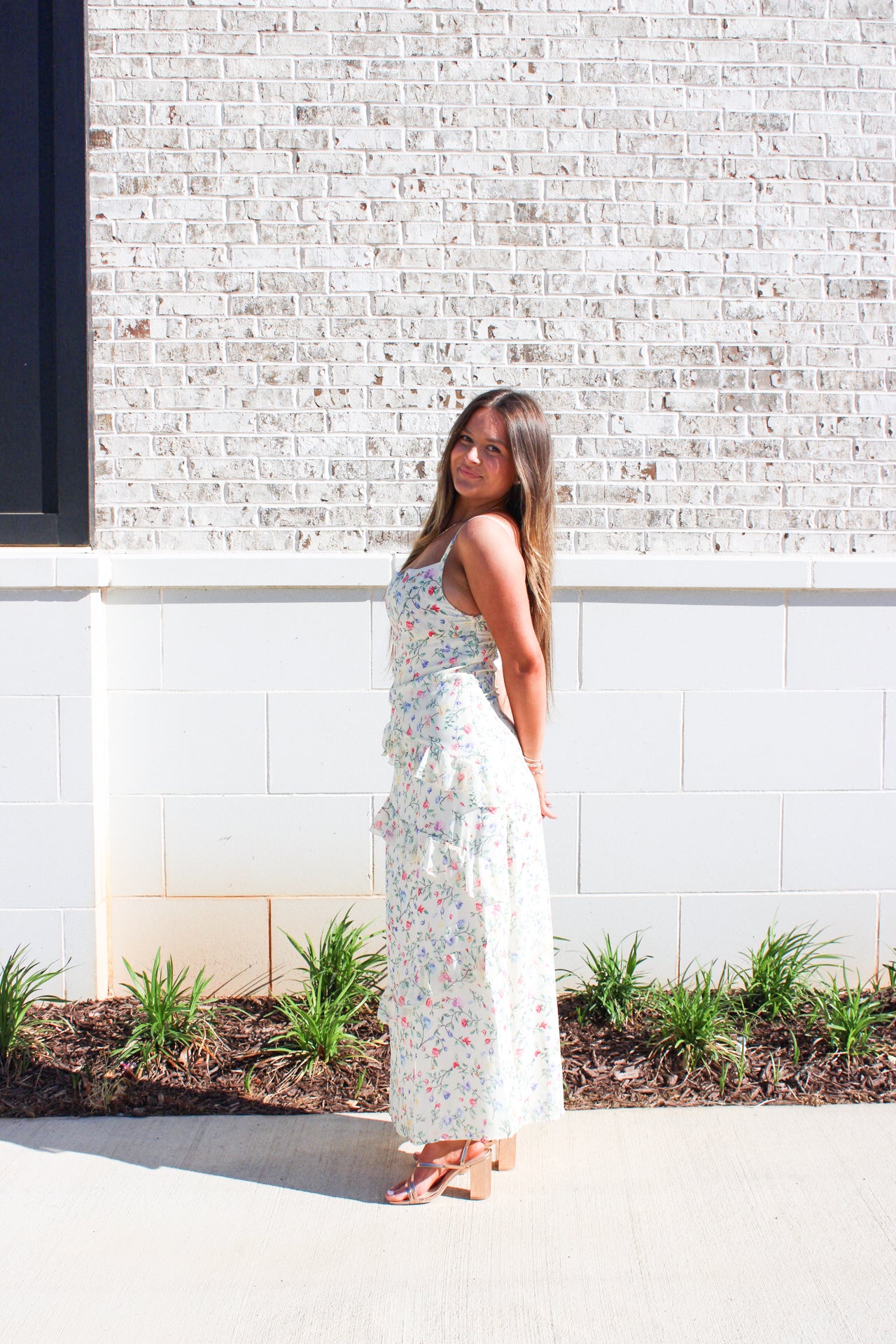 Floral Fantasy Asymmetrical Ruffled Maxi
Dress with Slit