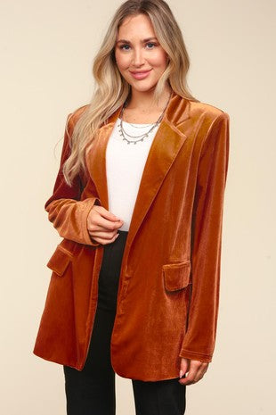 Velvet Blazer With Padded Shoulder