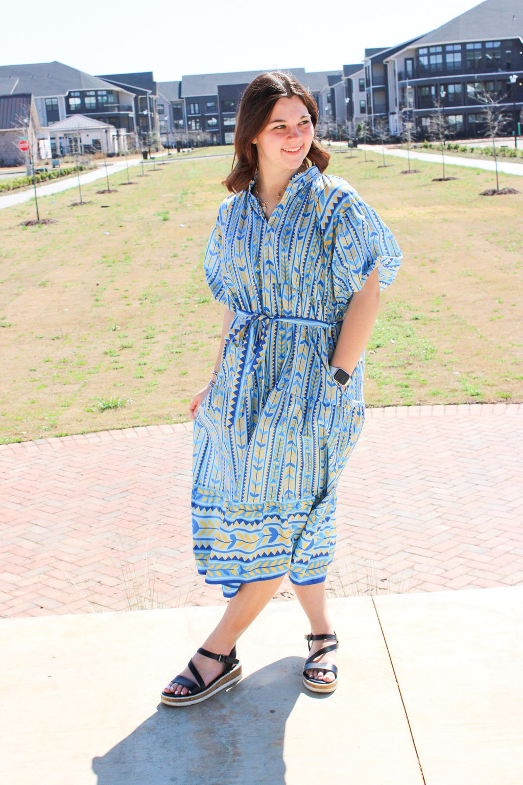 Stripe Vines Midi Print Dress