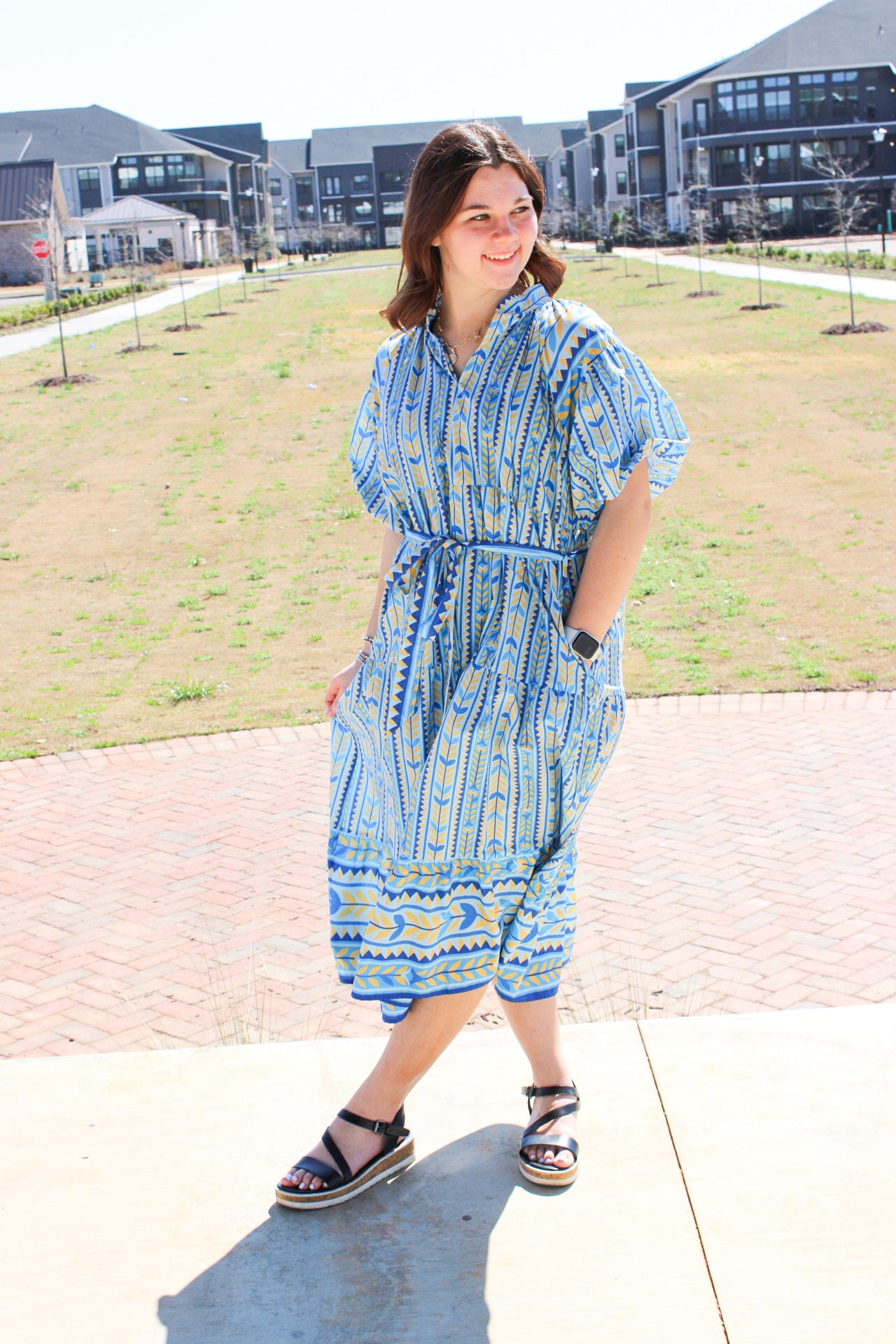 Stripe Vines Midi Print Dress