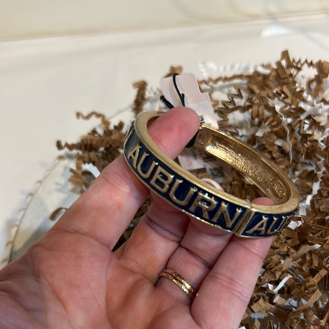 Gold and blue College Enamel Hinge Bangle with "AUBURN".