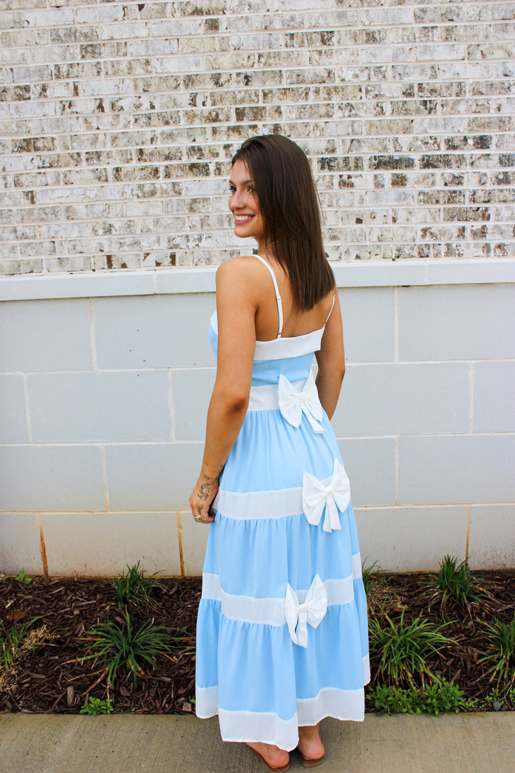 Tiered Midi Dress with Alternating Contrast Stripes