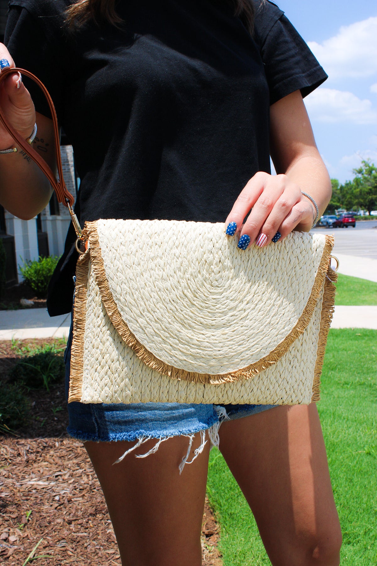 Half Moon Straw Beach Clutch