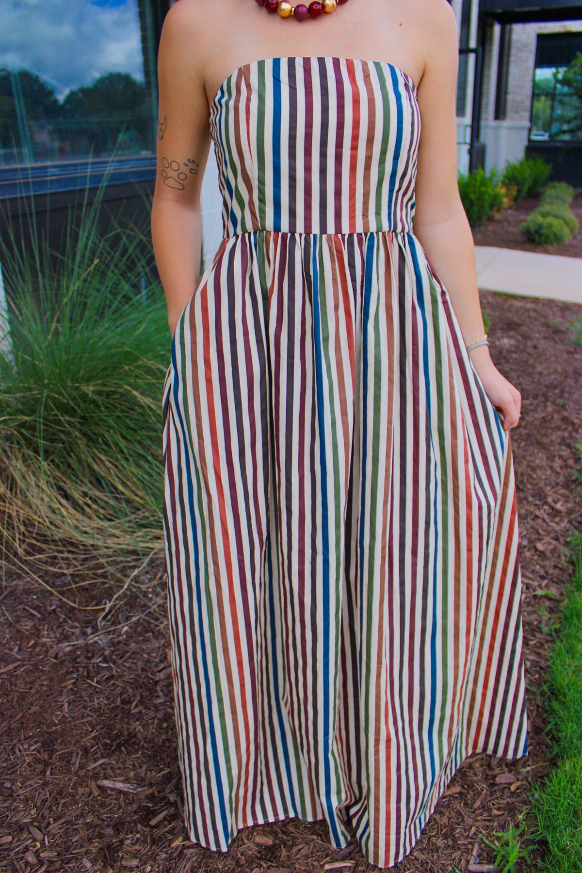 Multi Stripe Strapless Maxi Dress