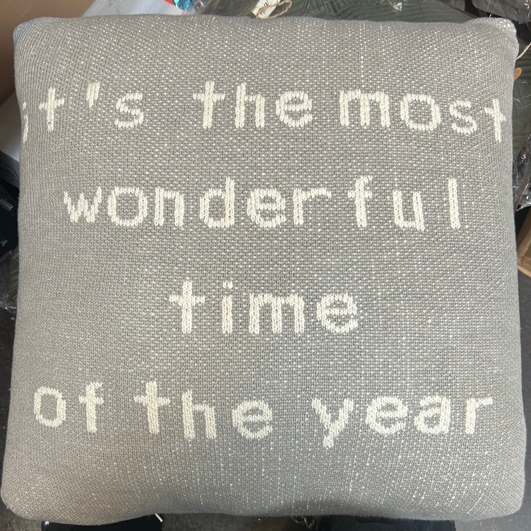 Reversible Christmas pillow with "it's the most wonderful time of the year" message.