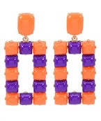 Orange and purple rectangle studded earrings.