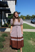 Striped Dot Puff Sleeve Midi