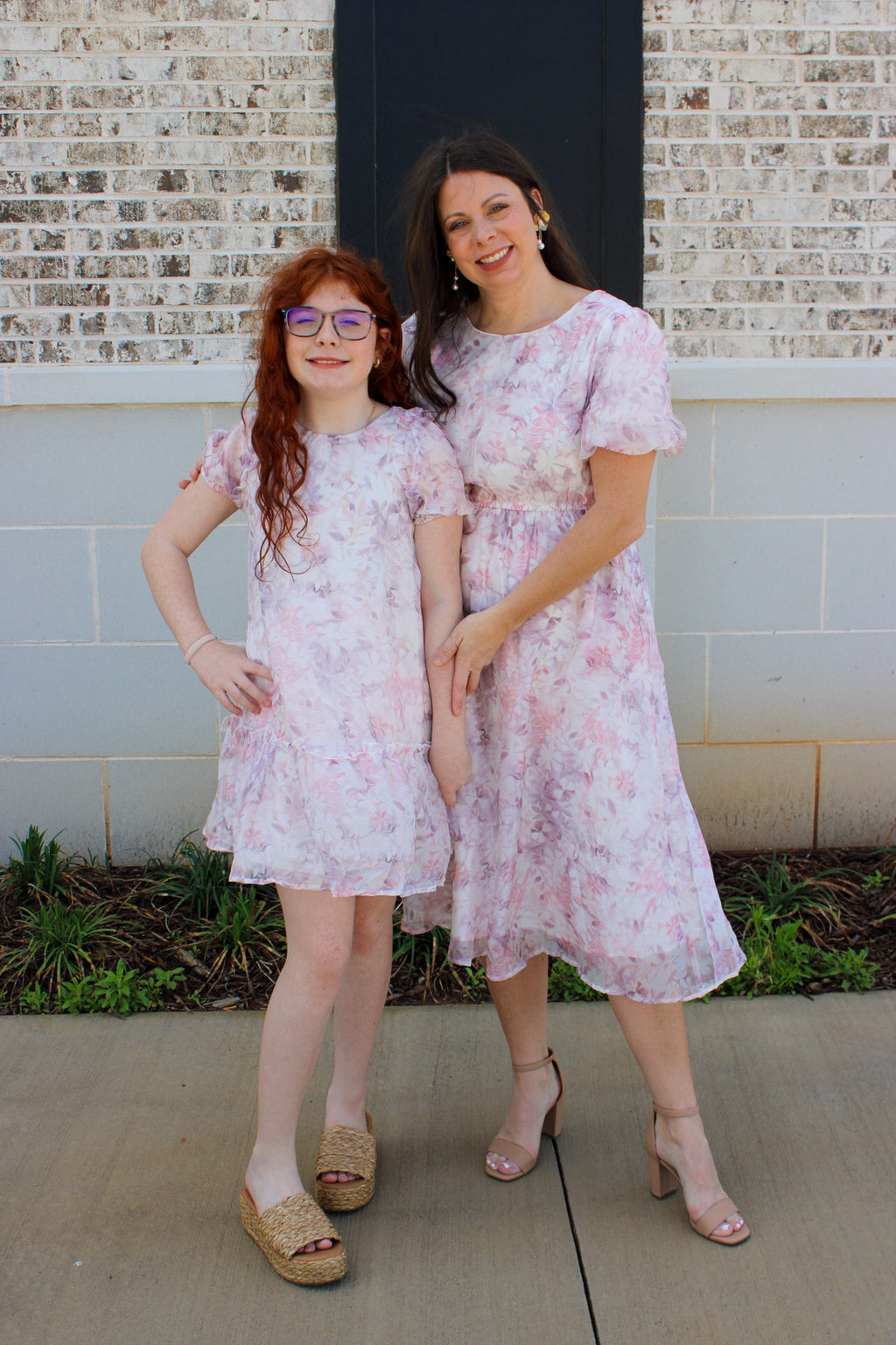 Womens Floral Puff Sleeve Gathered Neck Organza Dress