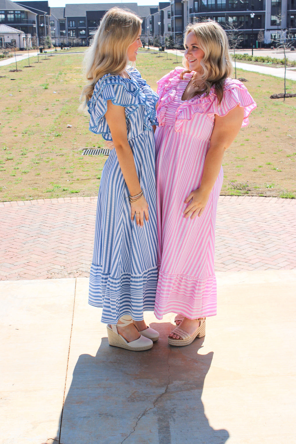 Ruffled Striped Midi Dress