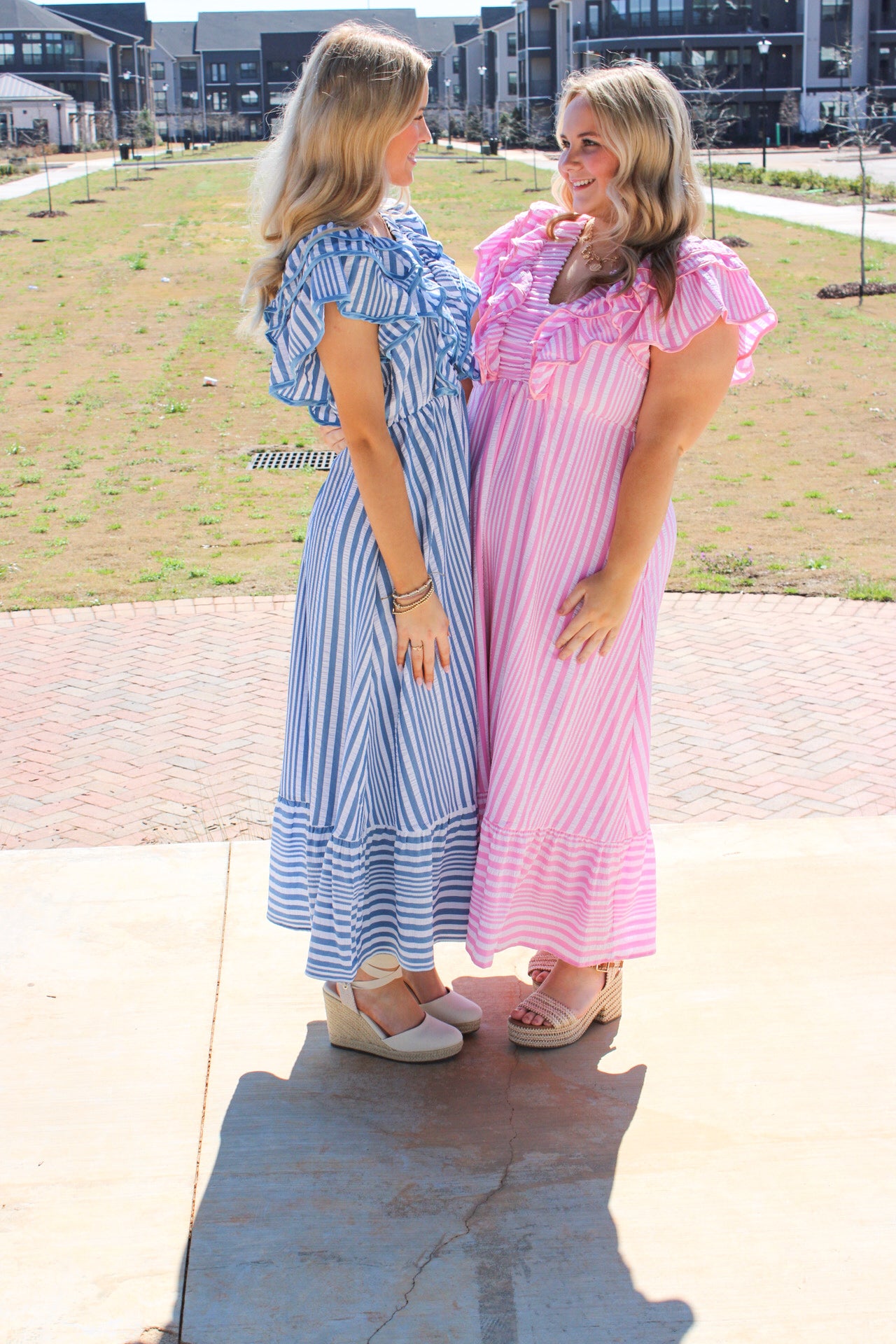 Ruffled Striped Midi Dress