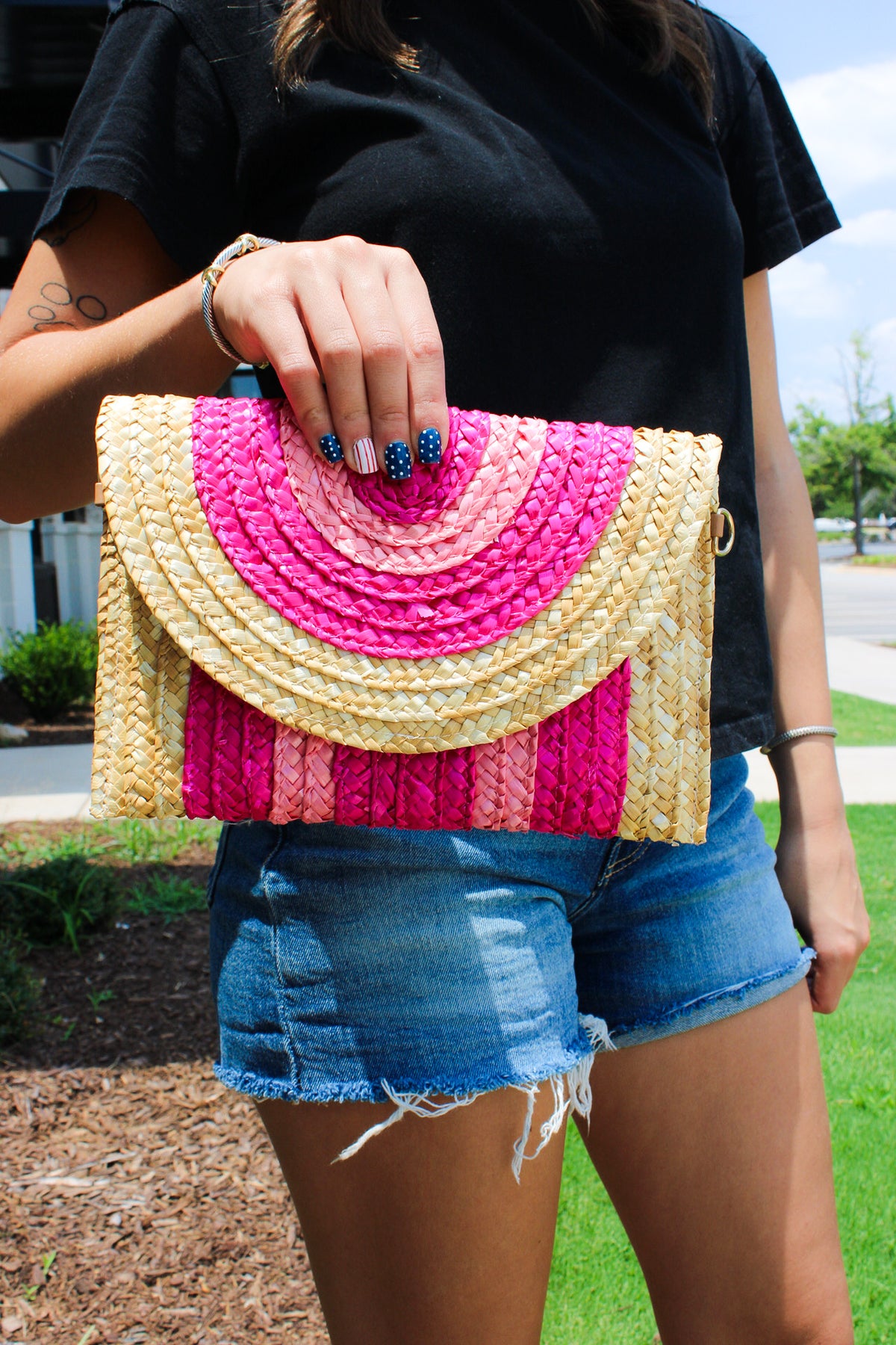 Half Moon Straw Beach Clutch
