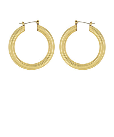 Golden 30mm hoop earrings.