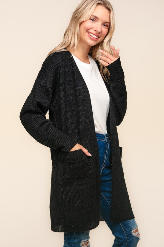 STRIPE TEXTURED OPEN CARDIGAN WITH POCKETS