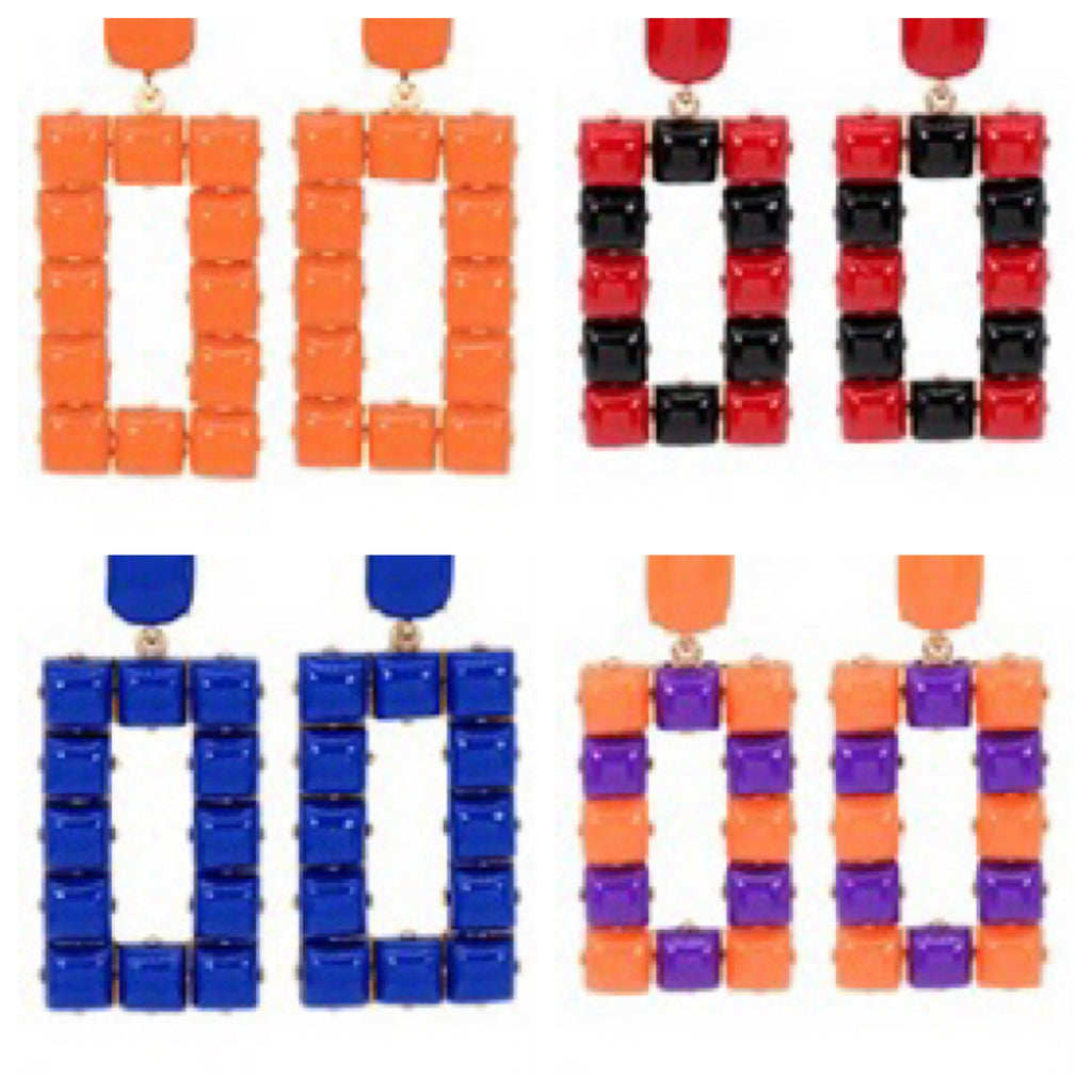 Assorted rectangle studded earrings.
