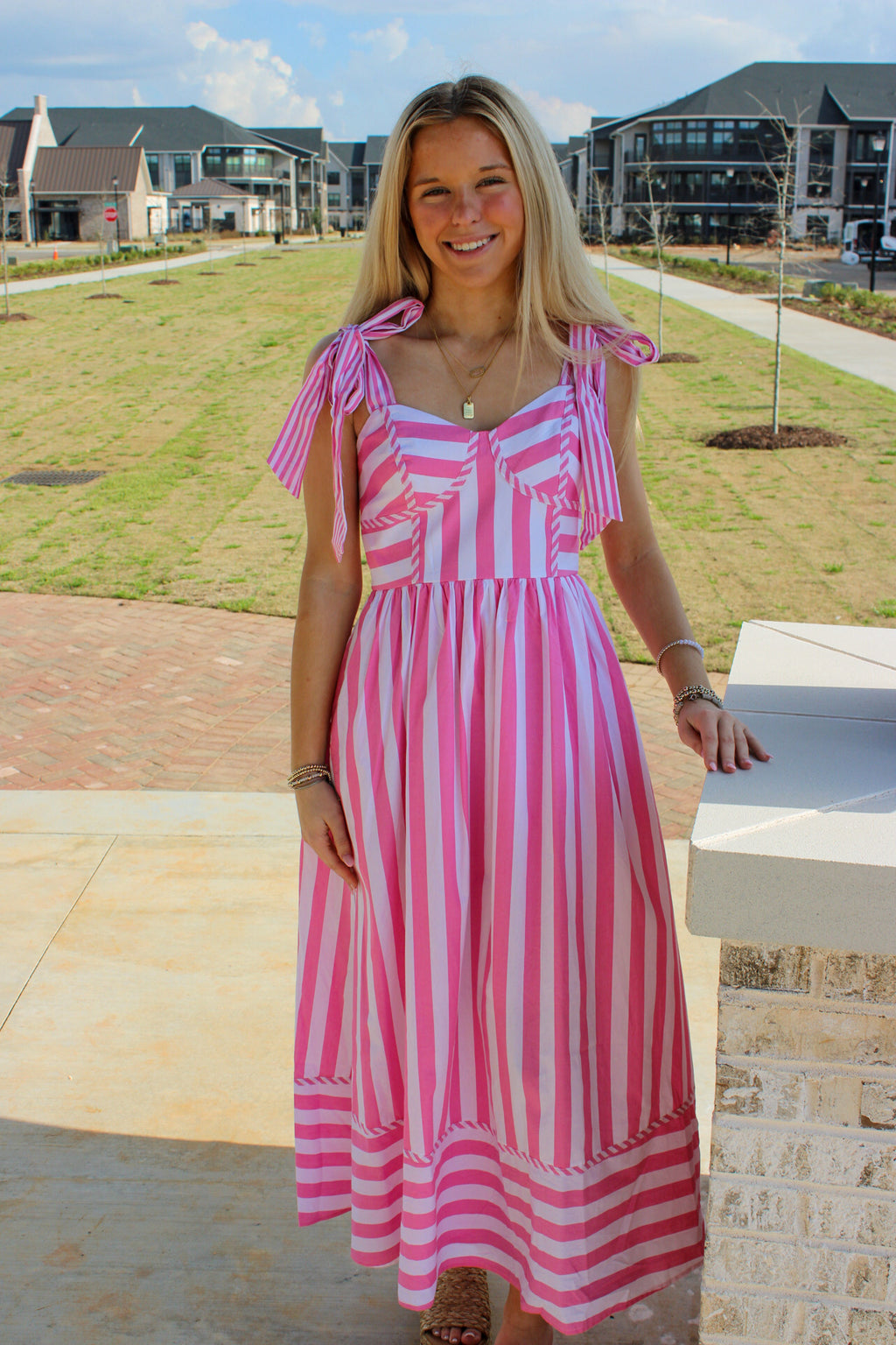 Striped Shaped Bust Midi Dress