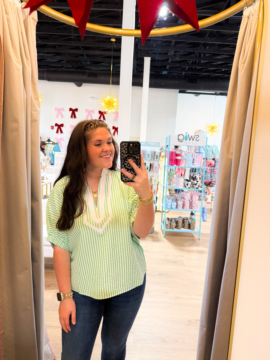 Striped short dolman sleeve top