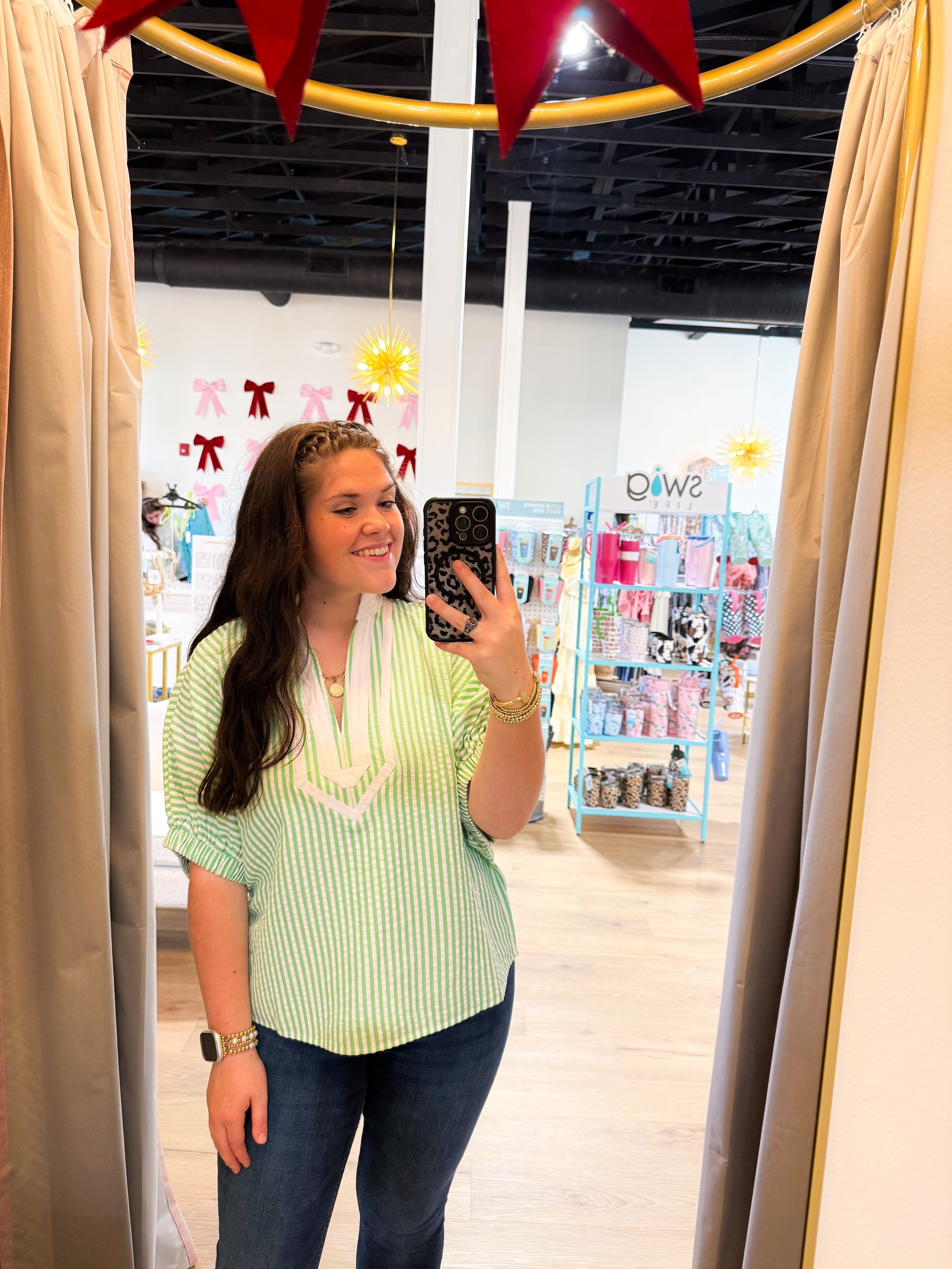 Striped short dolman sleeve top