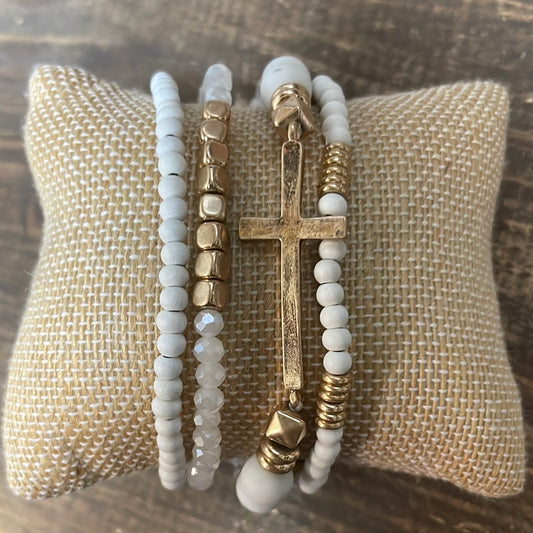 Set Of 4 Beaded Cross Bracelets
