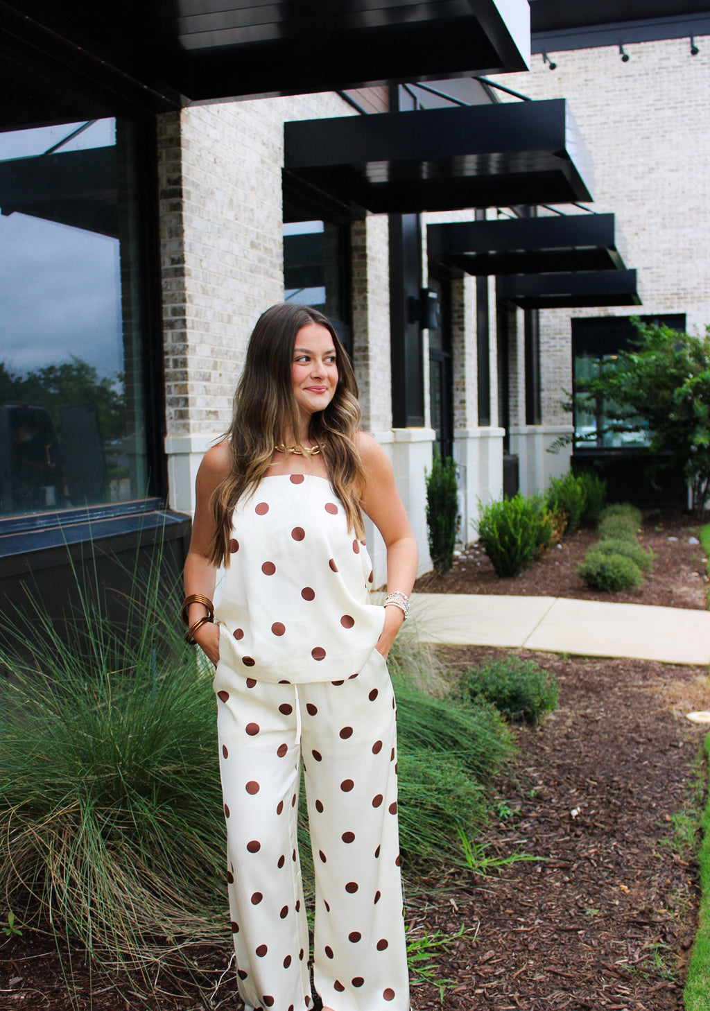 Polka Dot Strapless Pants Set