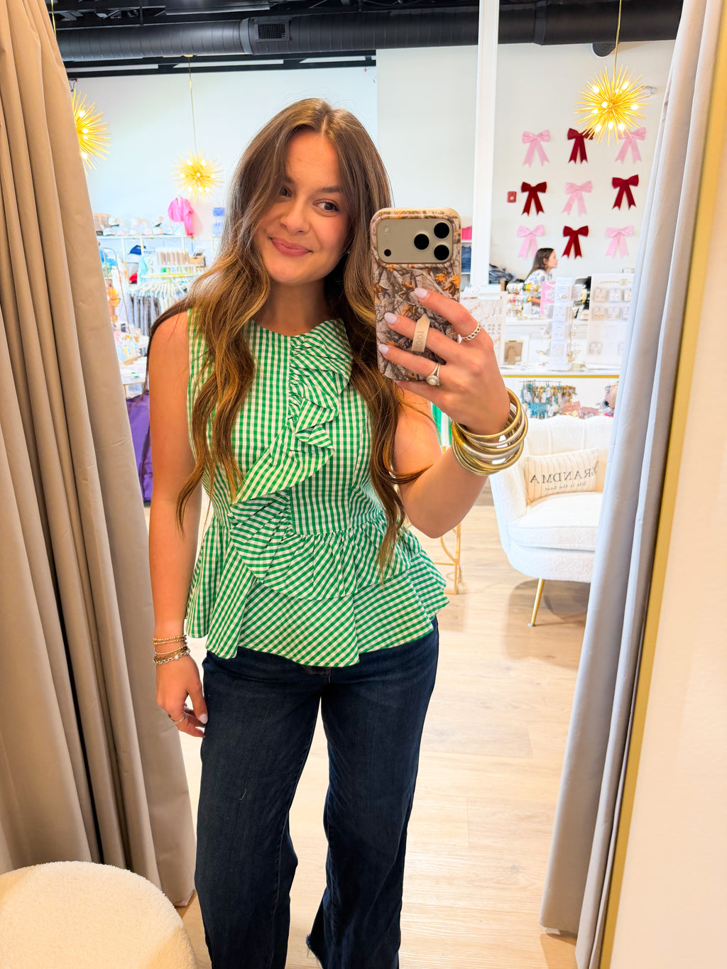 Gingham Peplum Top