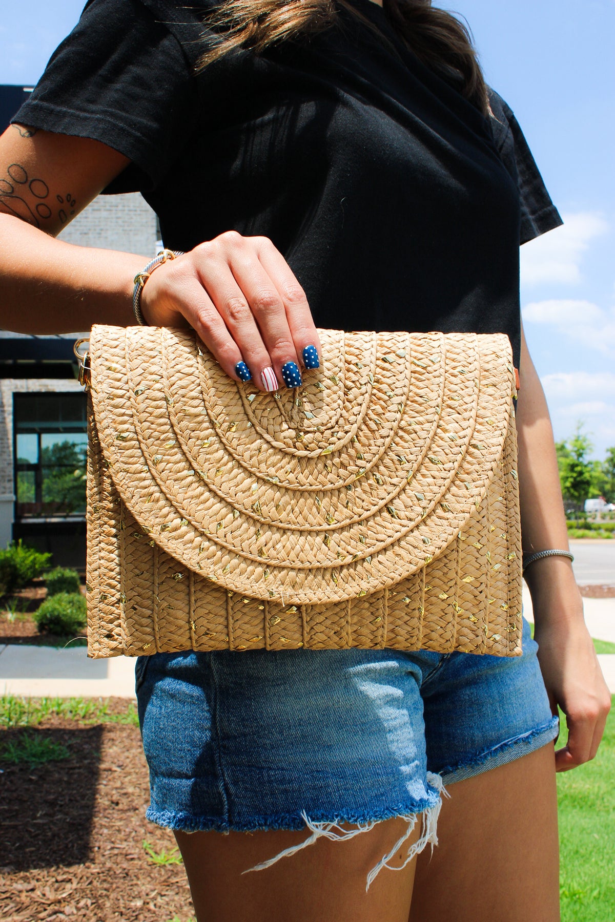 Half Moon Straw Beach Clutch