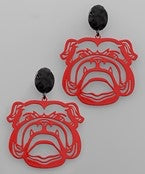 Metal red bulldog earrings with black stud.