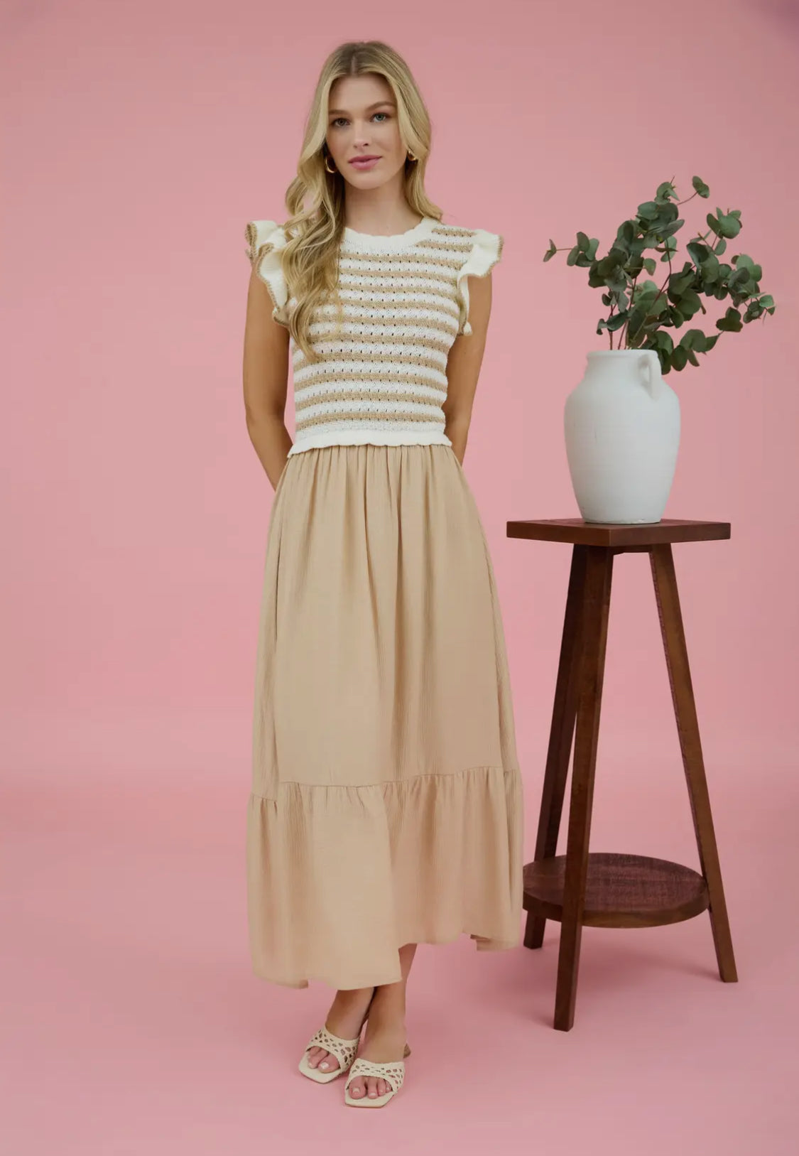 Stripe Sweater Top Mixed Media
Midi Dress
