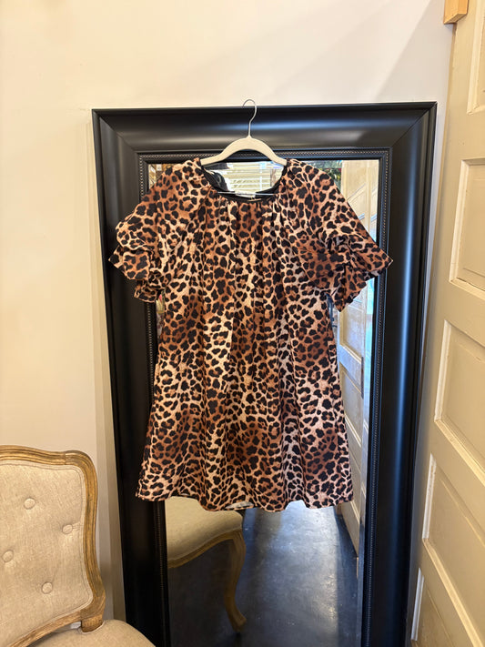 Animal Print Tucked Sleeve Dress