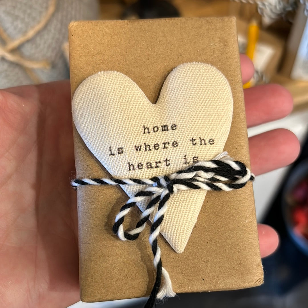 Soap with "home is where the heart is" heart trim.