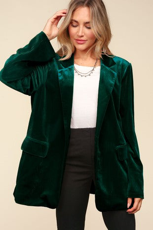 Velvet Blazer With Padded Shoulder