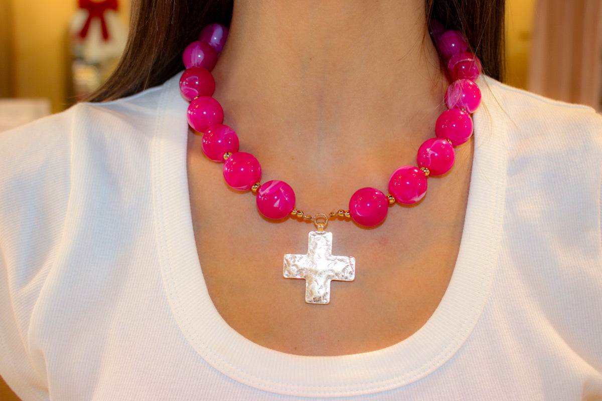 Large Bead Cross Necklace