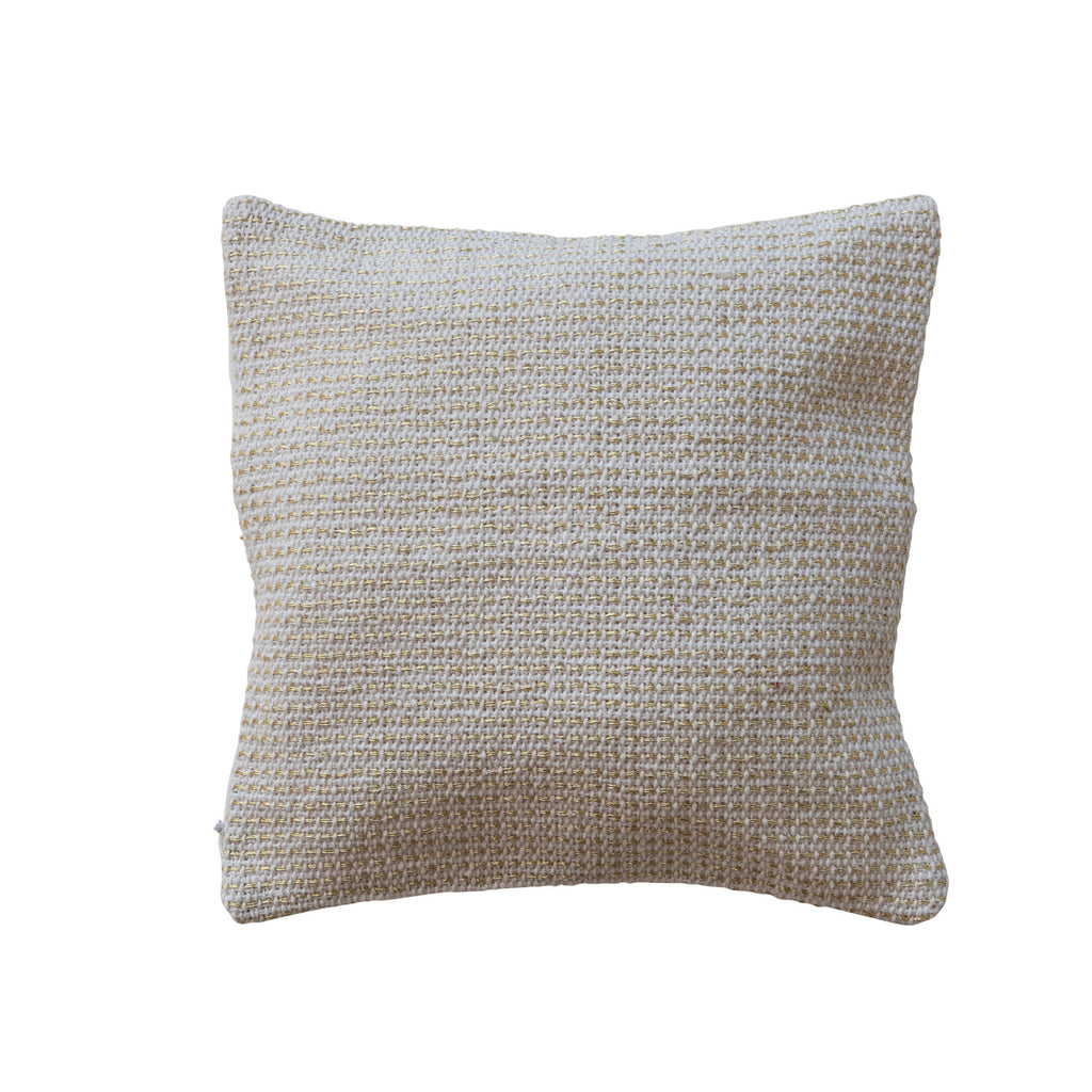 12” Square Woven Cotton Pillow W/ Metallic Gold Thread