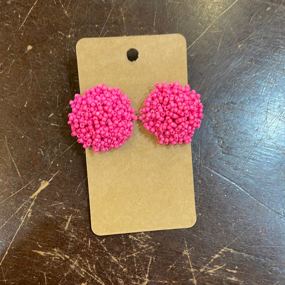 Beaded PomPom Earrings