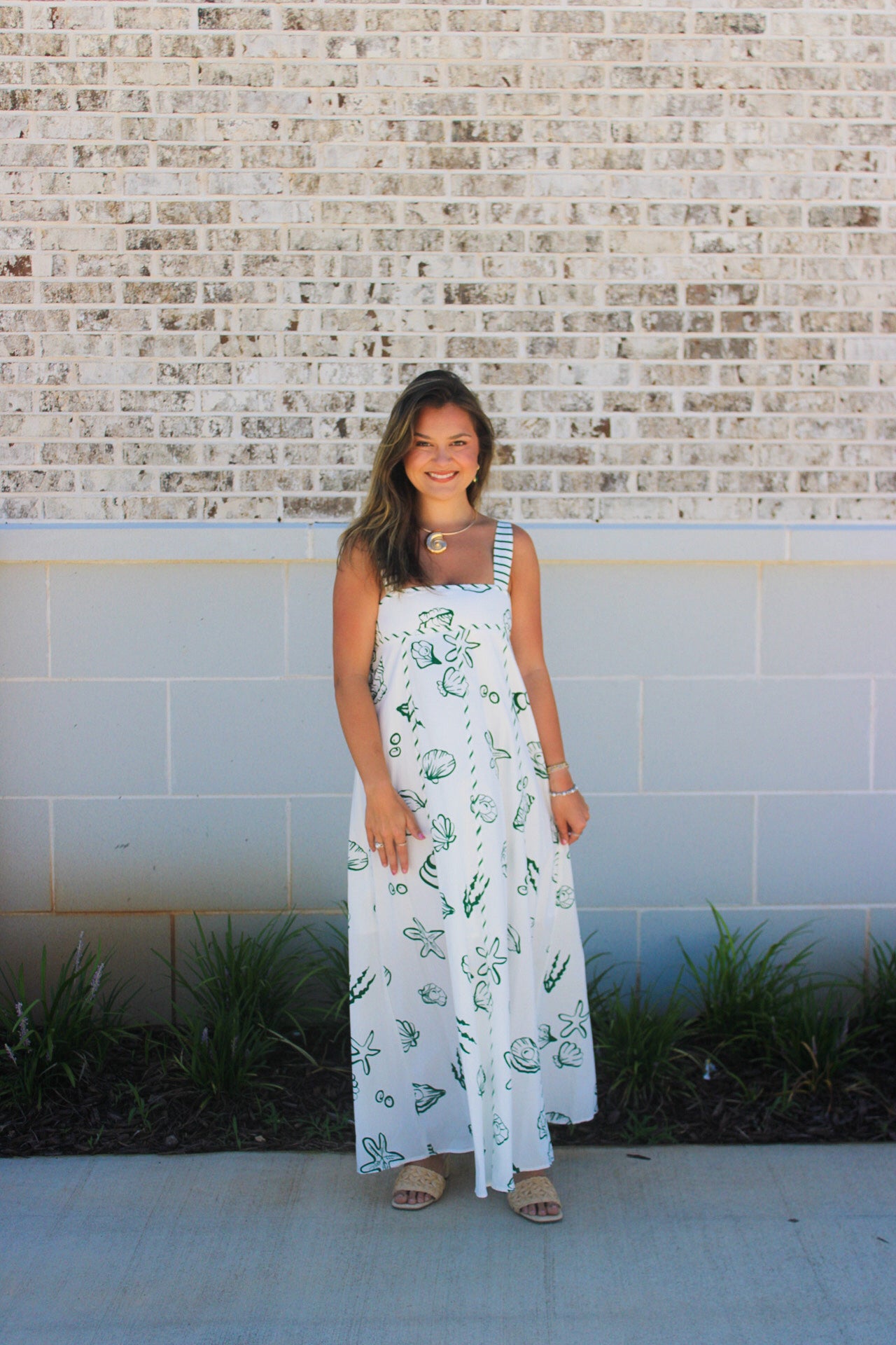 NAUTICAL EMPIRE WAIST SLEEVELESS MAXI DRESS