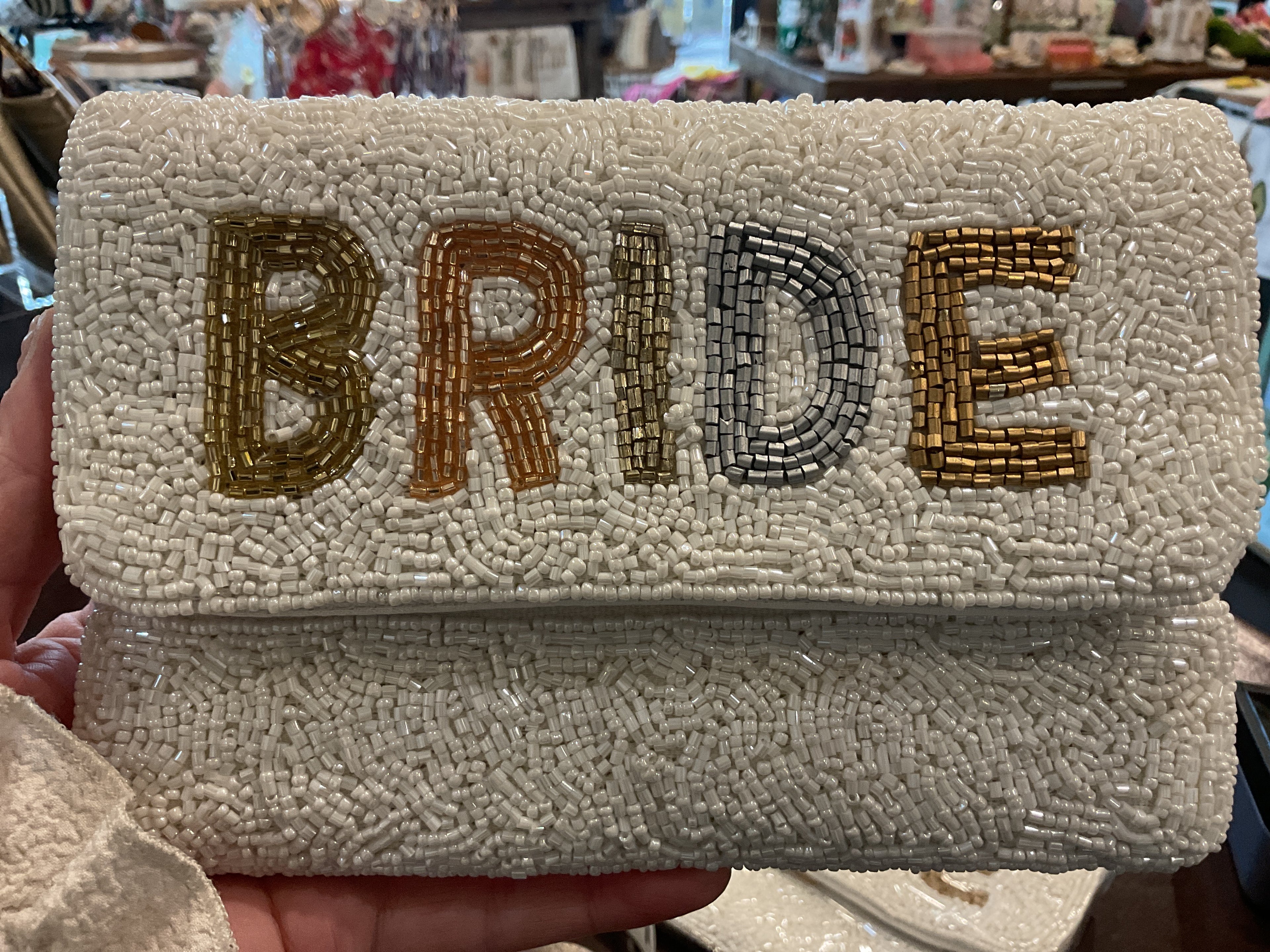 BRIDE Small White Beaded Clutch