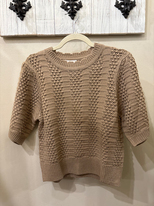 Taupe Knit Short Sleeve Sweater