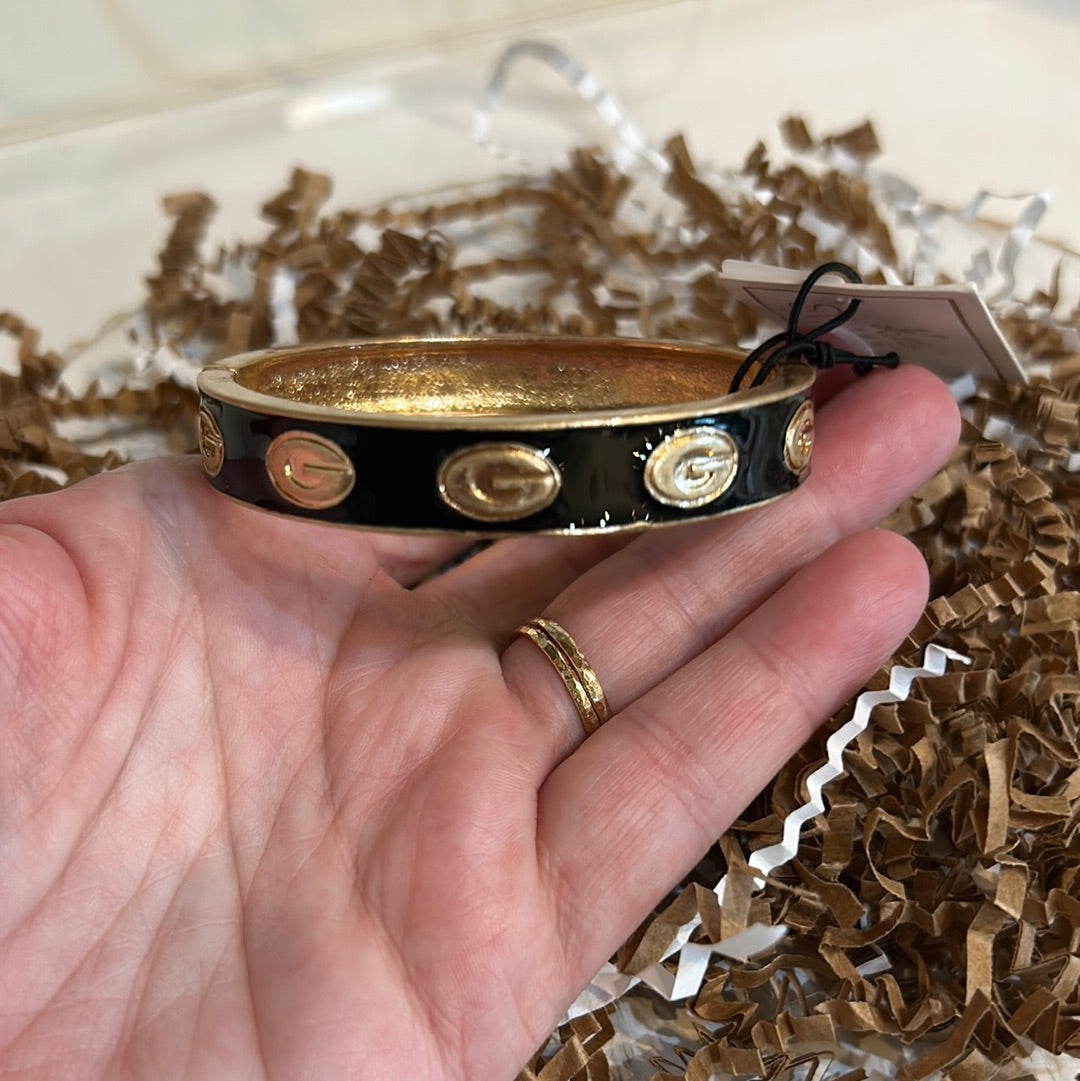 Gold and black College Enamel Hinge Bangle with "G".