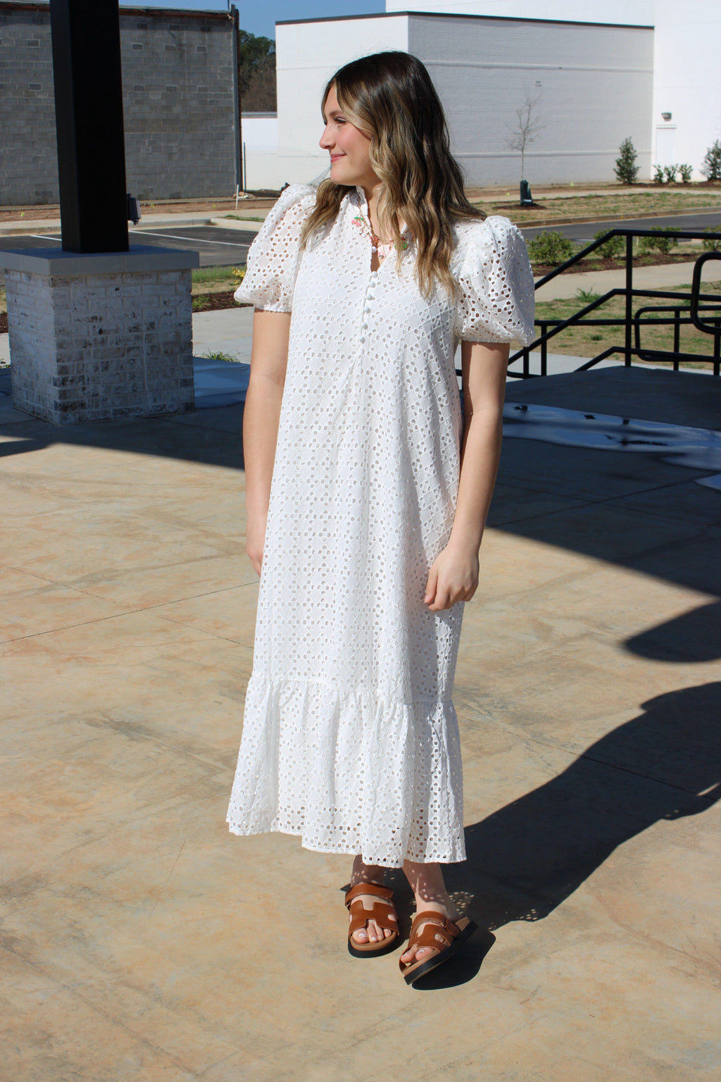Eyelet Puff Sleeve Maxi