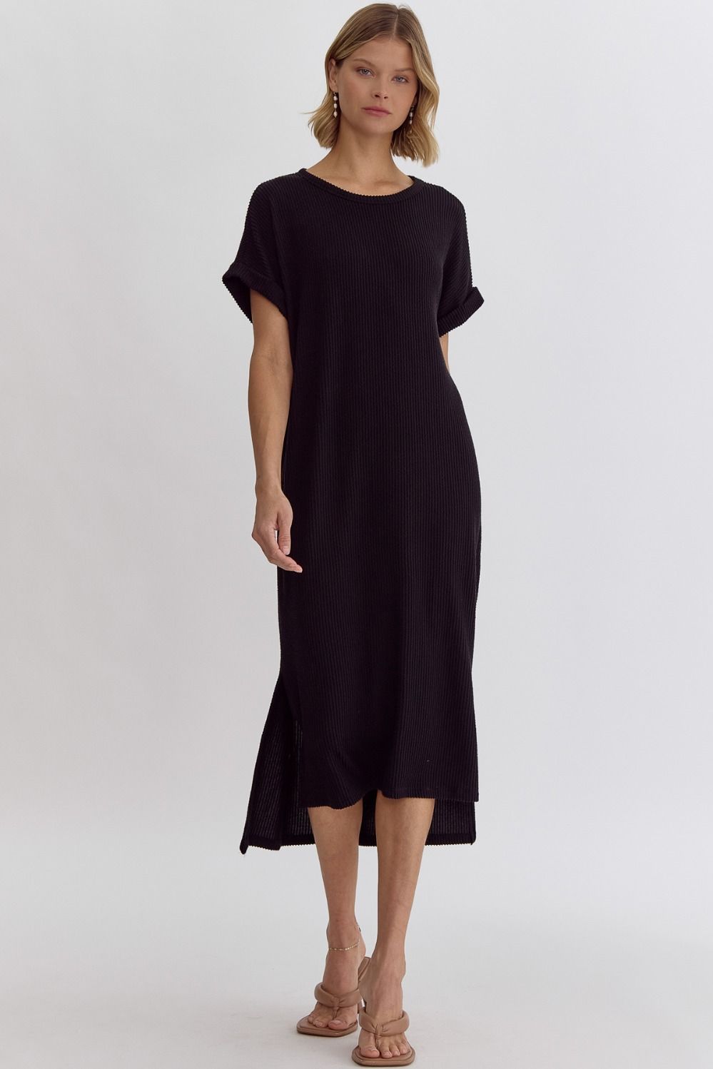 Ribbed Short Sleeve Midi Dress