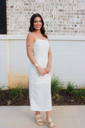 Body-Hugging Stretchy Lace Midi Dress with Side Slits