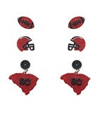 Multipack of South Carolina Gamecocks earrings including: football, helmet, and South Carolina state dangles.