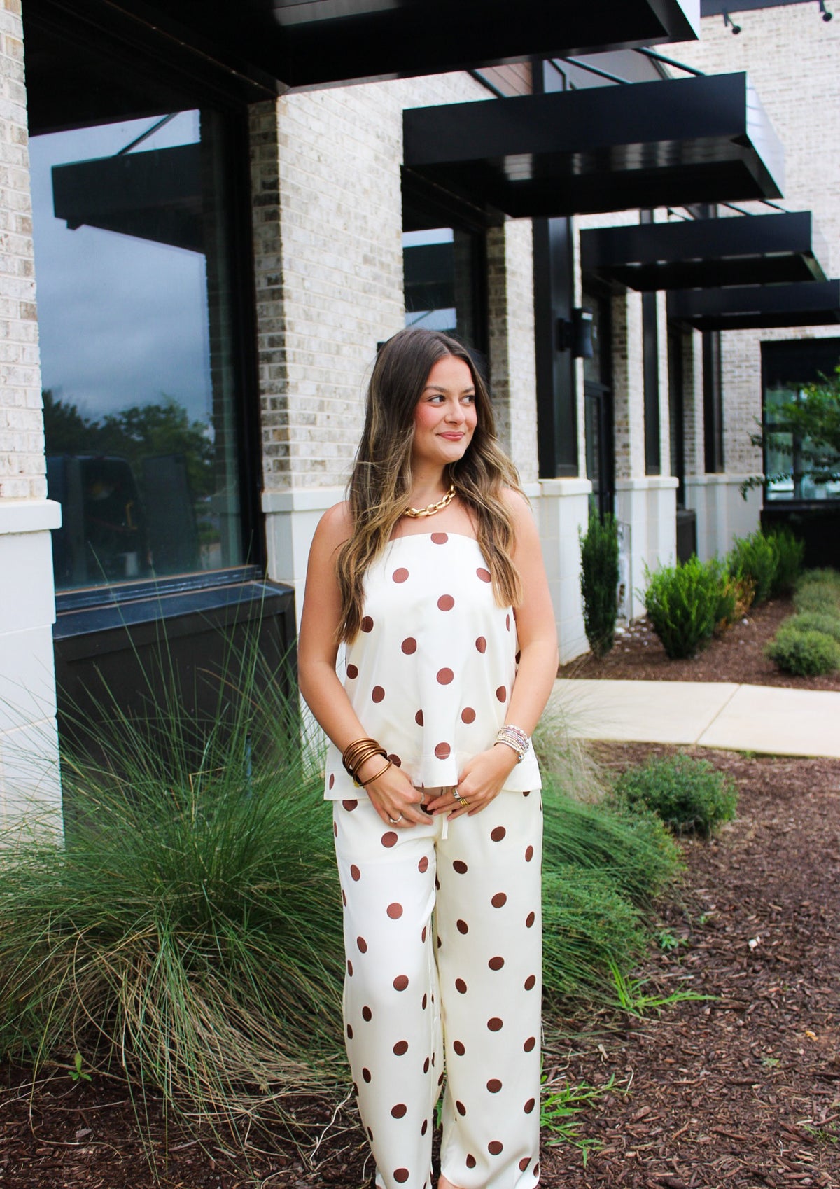 Polka Dot Strapless Pants Set
