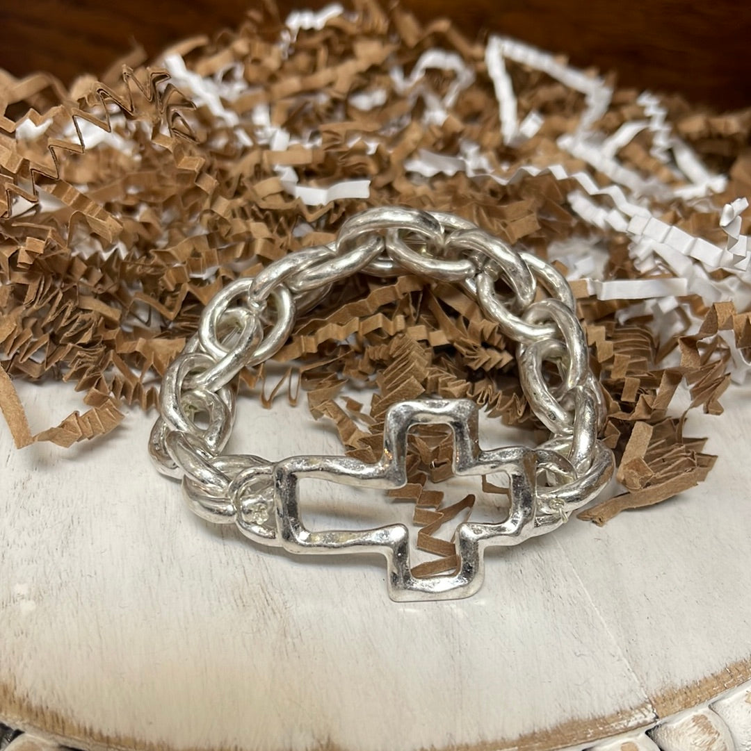 Silver Chain Cross Stretch Bracelet.