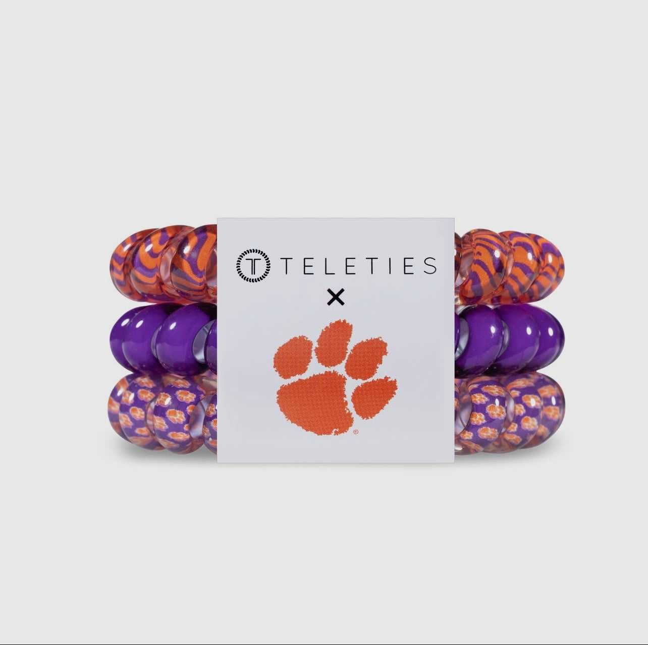 3-pack of Clemson University Collegiate Teleties with orange and purple.