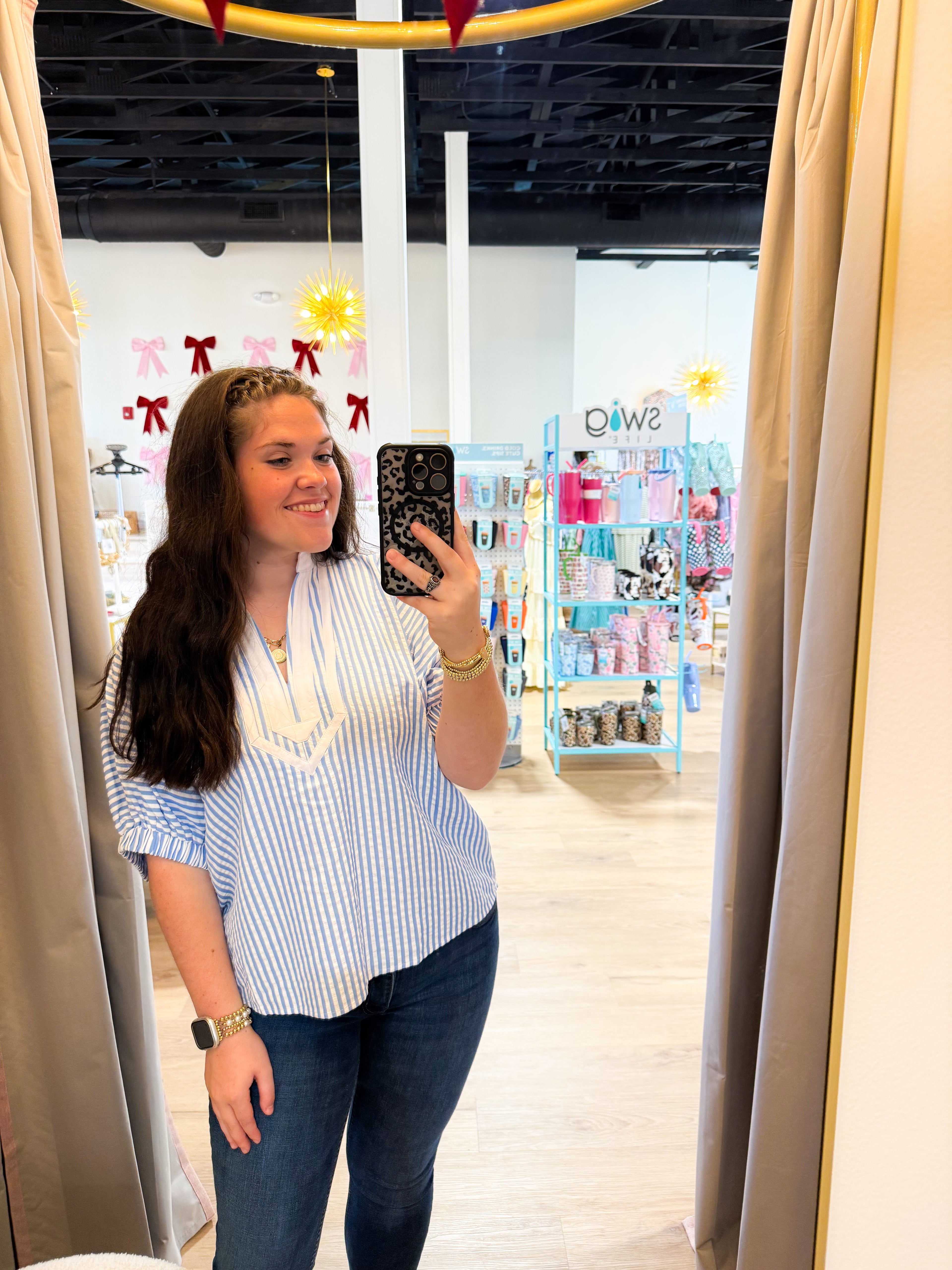 Striped short dolman sleeve top