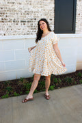 Womens V-Neck Ruffle Short Sleeve Tiered Floral Dress