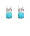 Silver Double Square Stud Earrings