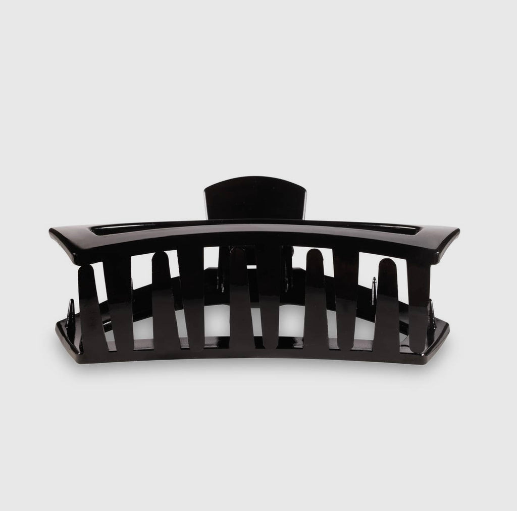 Jet black teletie open claw clip.